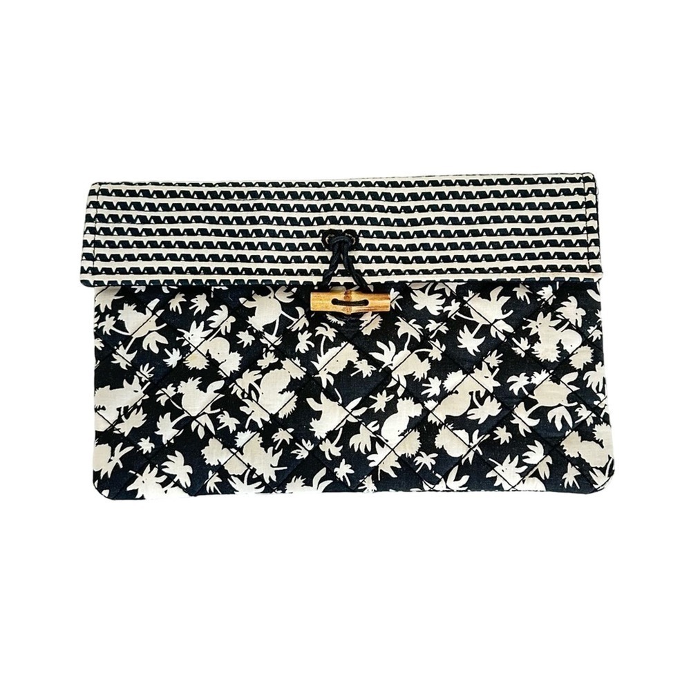 Scotch & Soda Large Flat Black & White Padded Fabric Folding Clutch NWT $89